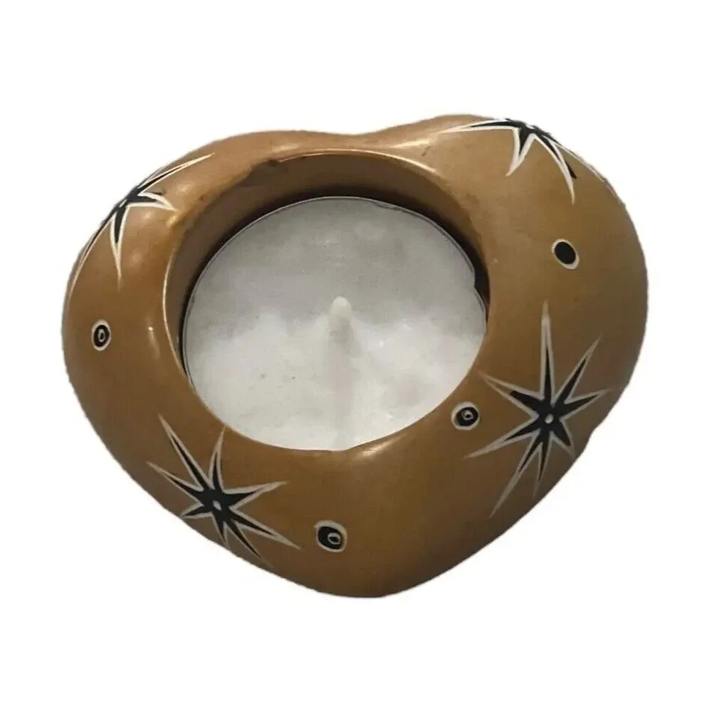 Hand Carved Soapstone Heat Tealight Candle Holder Dish Celestial Peace Love Vale